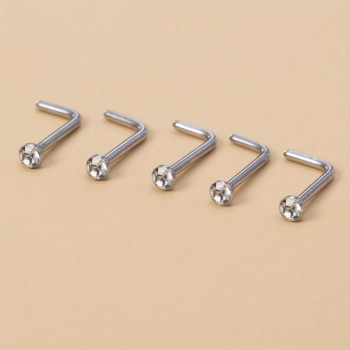 

5pcs L-shape Cz Crystal Nose Ring Stud Stainless Steel Nose Piercing Jewelry For Women Men 20 Gauge