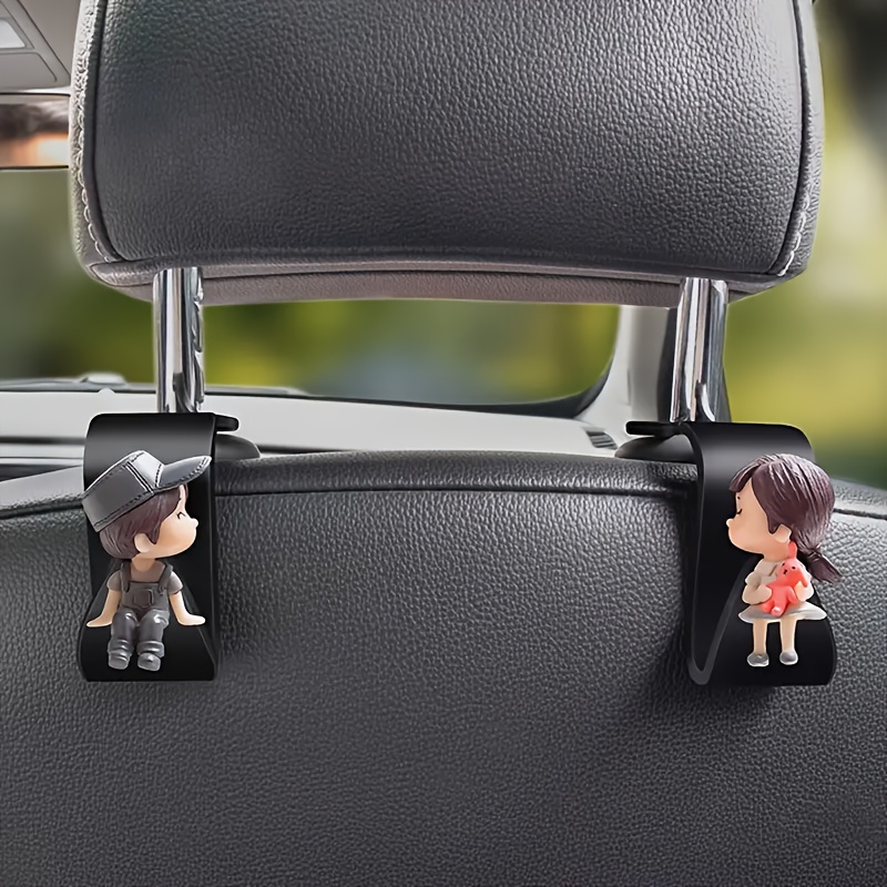 

1 Pair Pvc Car Seat Back Hooks, Cute Multifunctional Thickened Car Interior Accessories For Rear Seat, Adorable Couple Design Universal Fit Storage Organizers