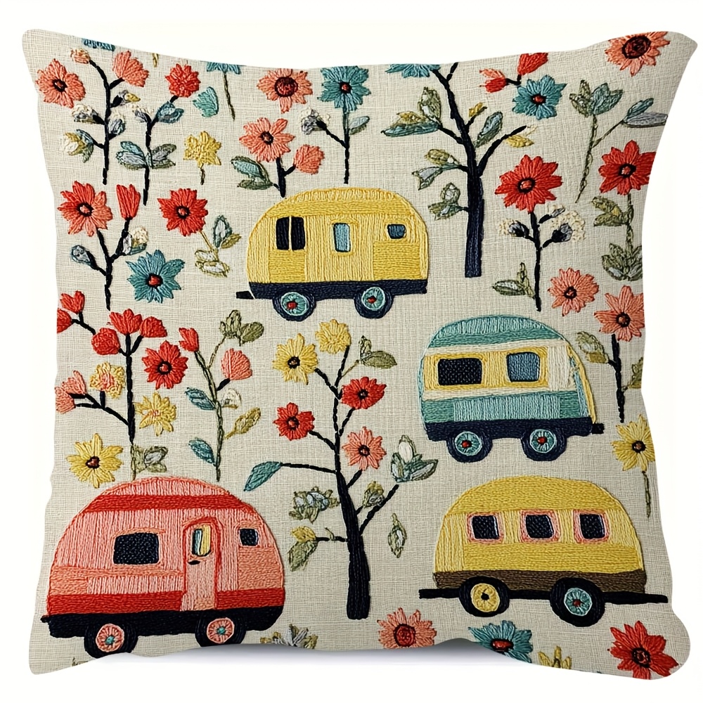 TEMU Just A Single Printed Throw Pillow Cover, 1pc, Made Of Short Plush, Featuring A Colorful Vintage And , Measuring 18x18 Inches, Suitable For Sofa