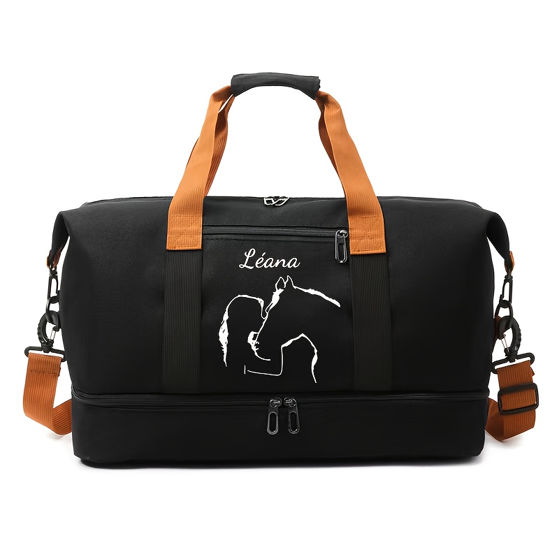 TEMU Personalized Shoe Compartment Bag - Name/text/ Suitable For Travel, Gym & Campus, Adjustable Crossbody/shoulder Strap, Zipper Closure, Nylon &