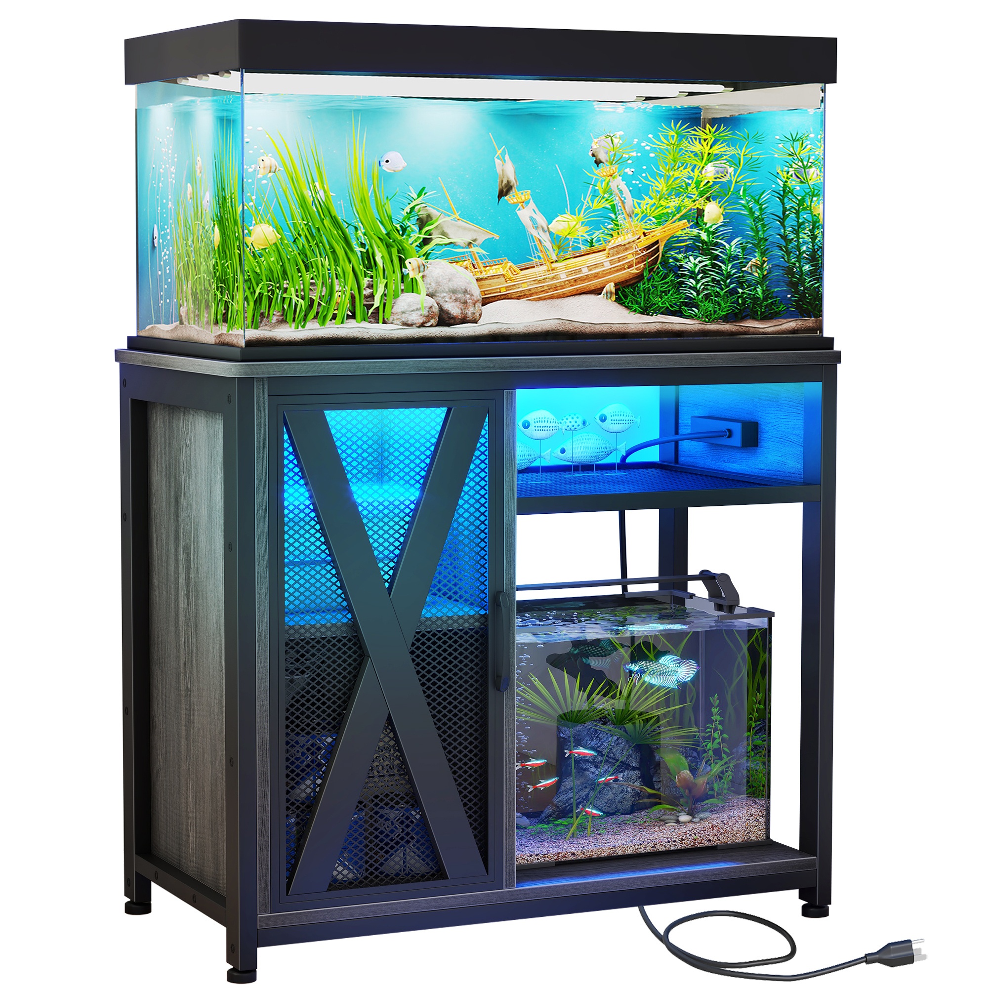 TEMU Phabules Metal Stand Supports 40- 50 Gallon Tank, Includes Outlets & Led , &