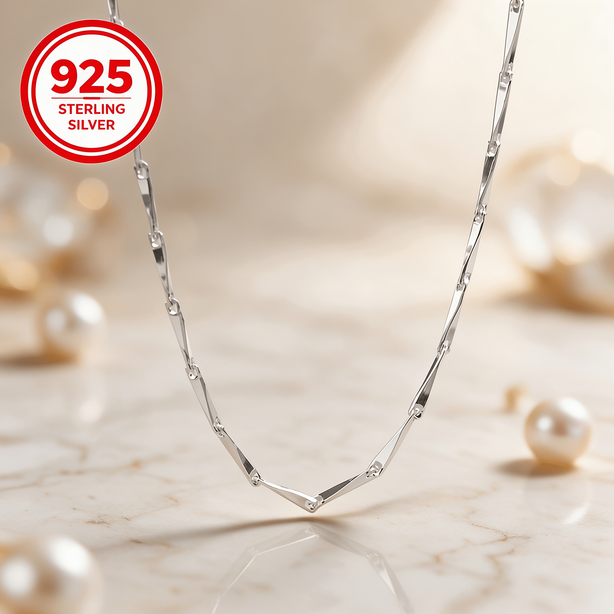 Women's 925 Silver Hypoallergenic Plain Link Chain Necklace, Simple & Stylish