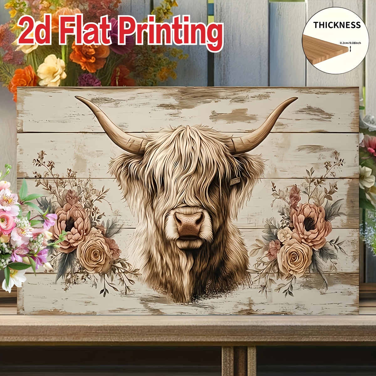 TEMU Plat 2D, 1 Peinture Décorative 2D - Vache des sur - Décoration de Chambre Économique - Décoration de Cuisine - Image - Décoration d'Automne -