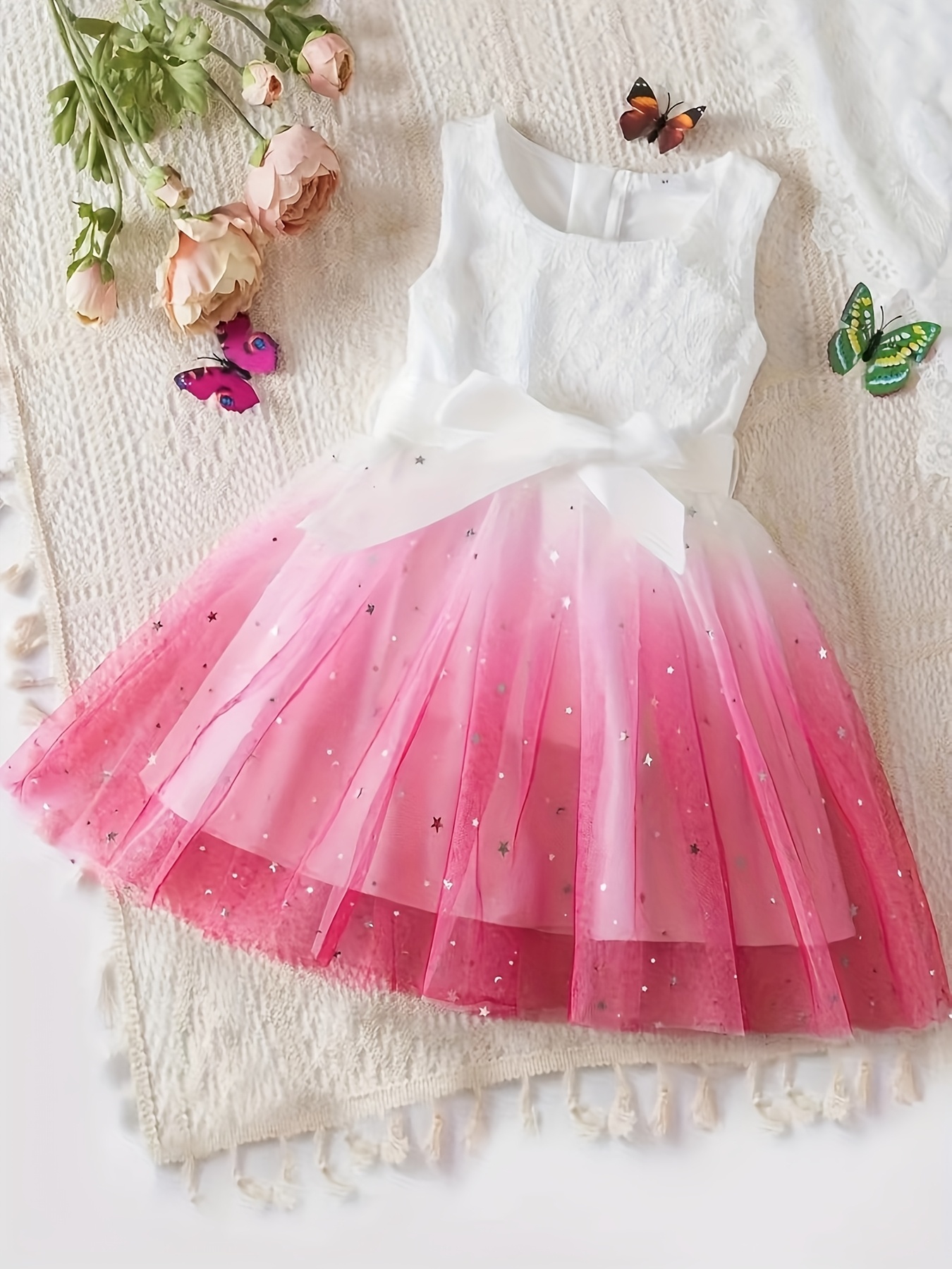 An Elegant Lace Princess Dress with a Belt * And Mesh Gradient Dress Ballet  Skirt * Christmas, Valentine'S Day Gifts, Holiday Parties * Evening Events,  Birthdays, Weddings, And Everyday Wear