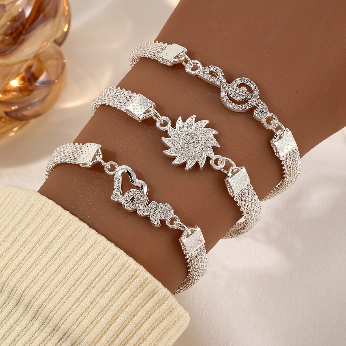 

Elegant 3pcs Silvery Bracelet Set For Women - Chic & Versatile, Perfect For Casual Attire Or Special Occasions