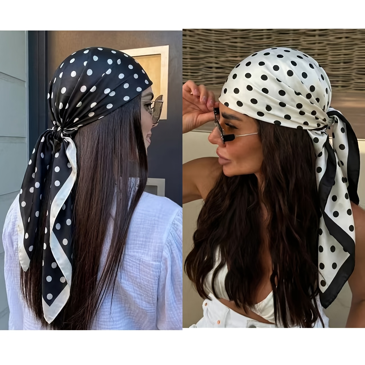 TEMU 2pcs Large Square Women's Headscarves, Fashionable Geometric Polka , Lightweight And Breathable, Sun And Wind, Multiple Styles , Suitable For