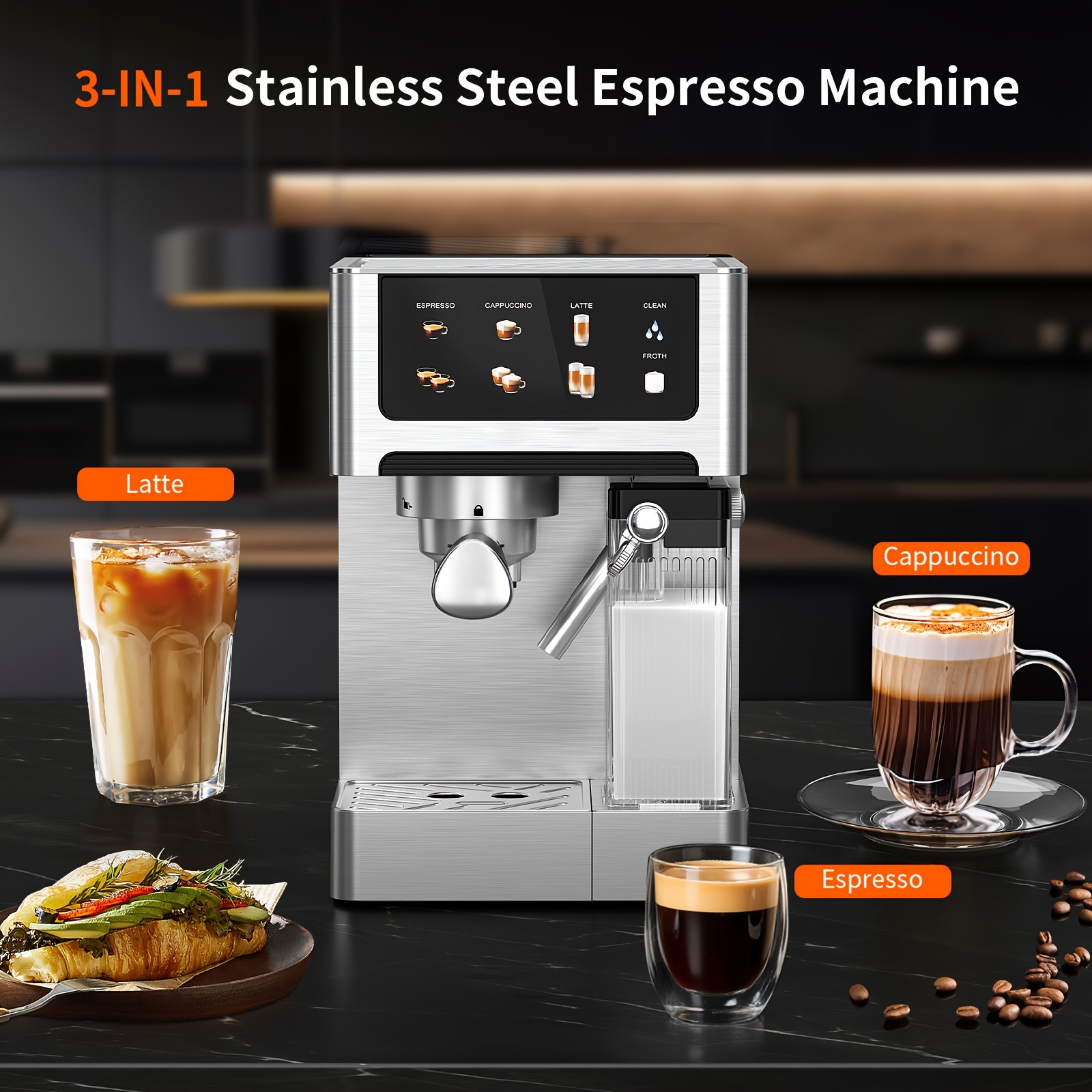 Espressomachine, 20 bar druk, 1,8 liter waterreservoir