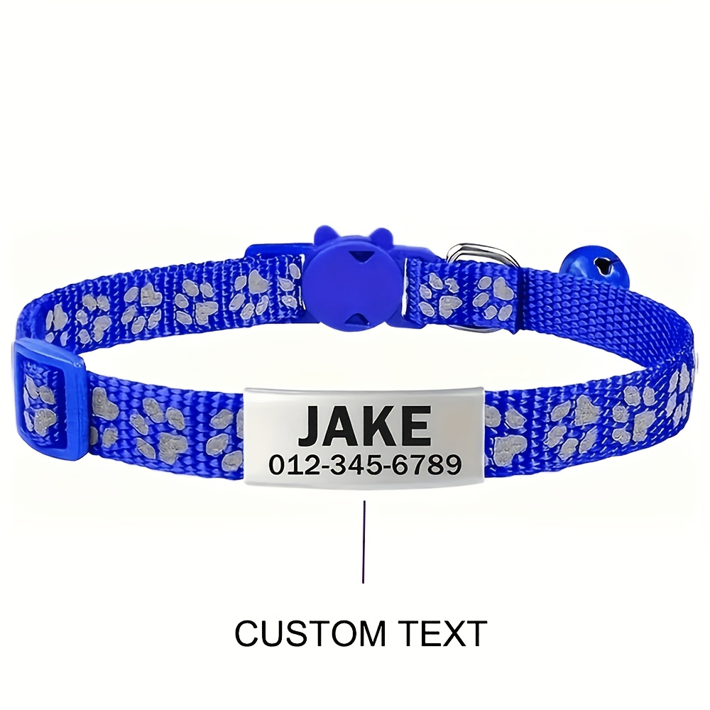 Custom Laser Engraved Pet Name Collar with Reflective Paw Print