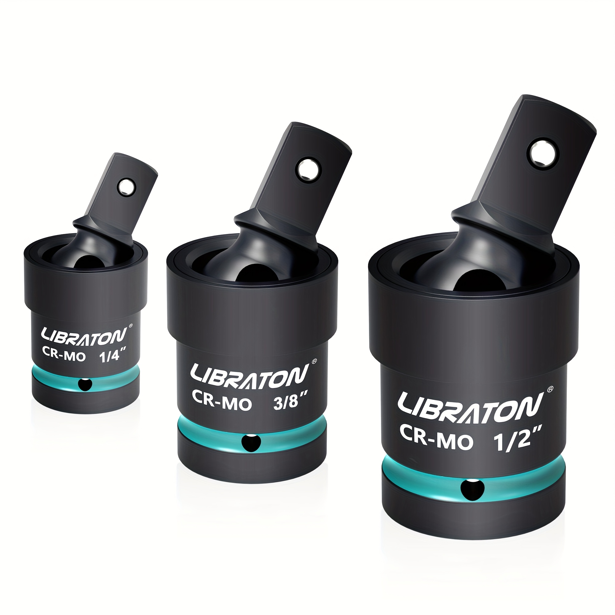 Image of Libraton 3pcs Heavy-duty Impact Swivel Socket Set With Joint - 1/4", 3/8", 1/2" Drive Wobble Sockets, Cr- Impact Grade Joint, Corrosion-resistant Phosphate For Professional/ Diy (no )