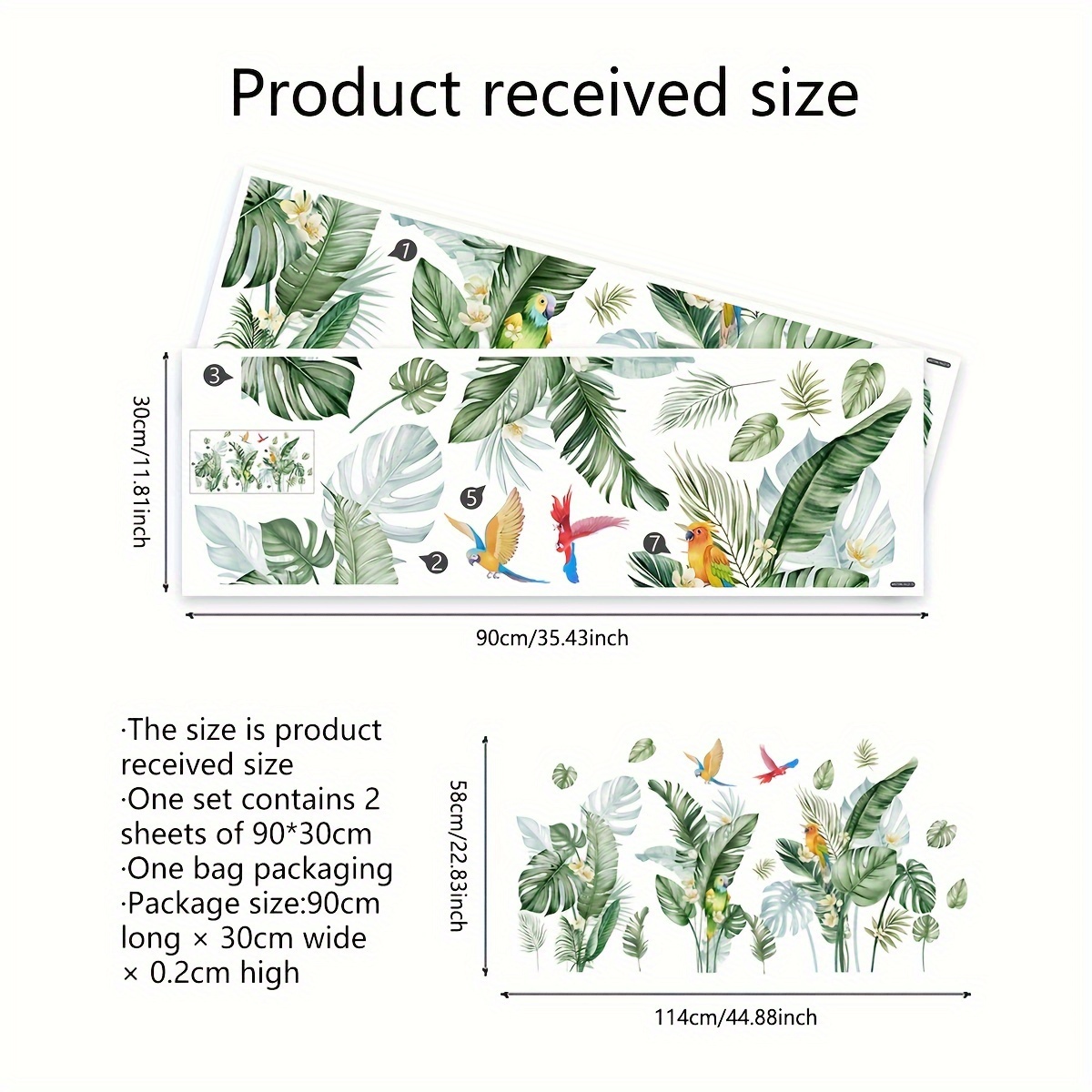 Image of A Set Of 2 (30*90cm*2pcs) Hand-painted Tropical Leaves Parrot Decorative Background Wall Stickers Living Room Bedroom Decoration Wall Stickers Ms7596-nl