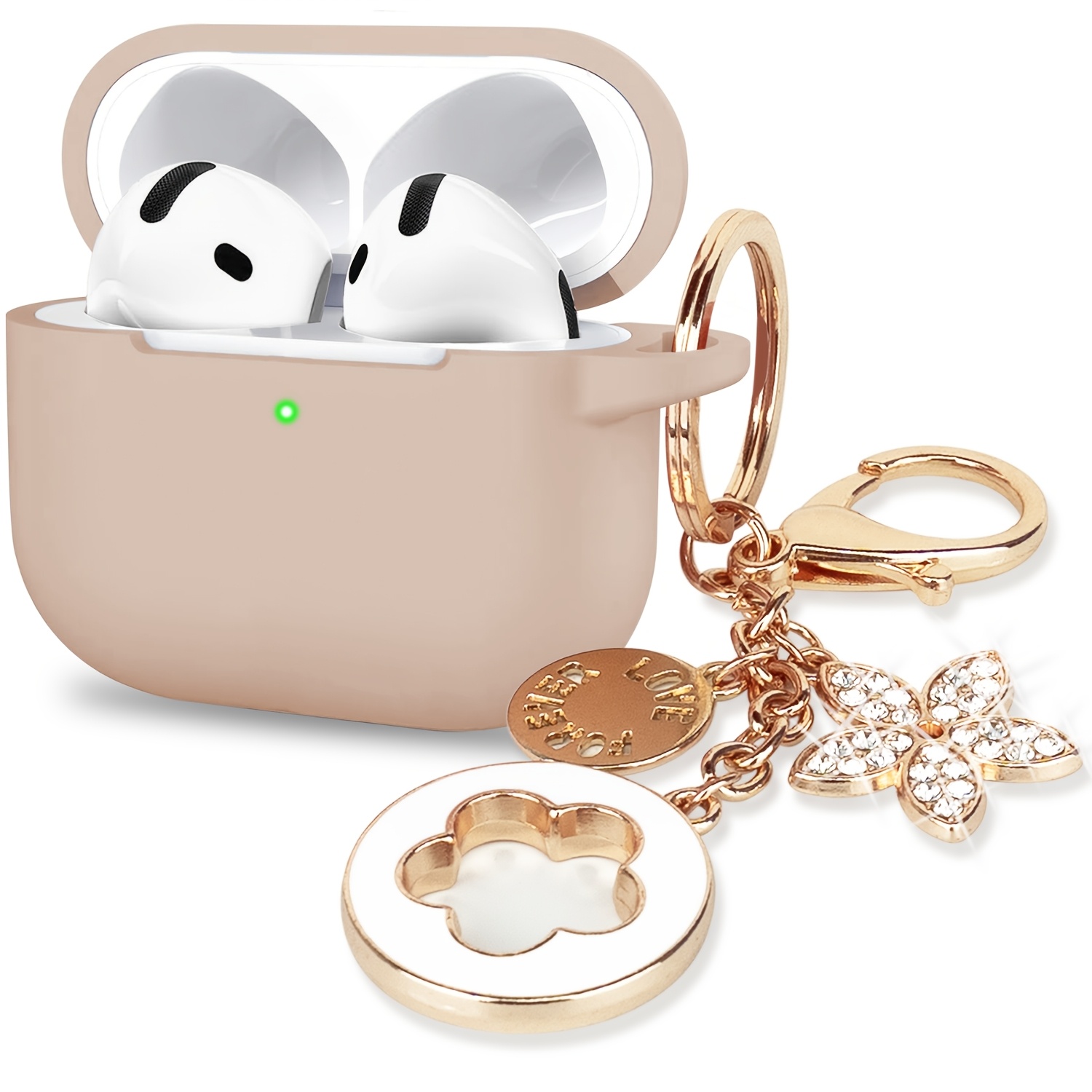 Image of Case For For Airpods 4 Cases 2024 Cover Women Anti-drop Silicone For 4 Earbuds Accessorie Charging Cases Girl Bling Keychain For Airpod