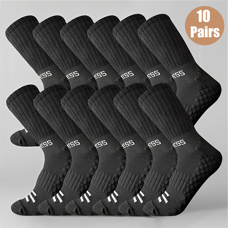 10 Paar Pure Zwarte Unisex Sportsokken, Zacht Comfortabel Ademend Zweetabsorberend Antislip Handdoekzool