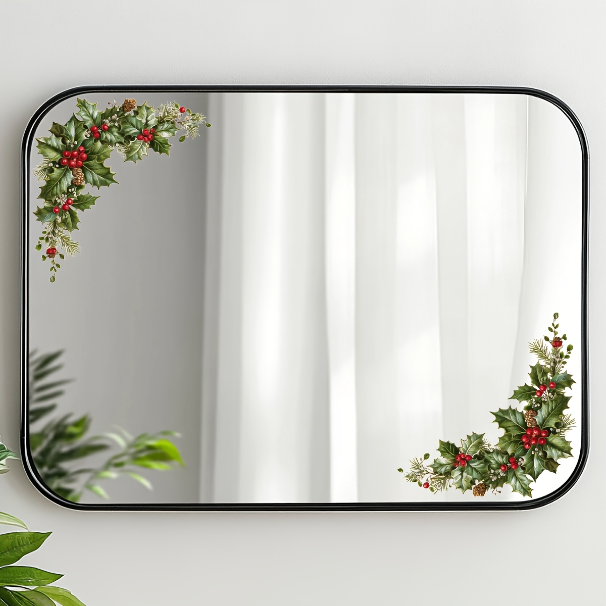 TEMU 1pc Christmas Holly Glass Sticker, Self-adhesive Holiday Decorative Glass Decal, Glass Border Sticker