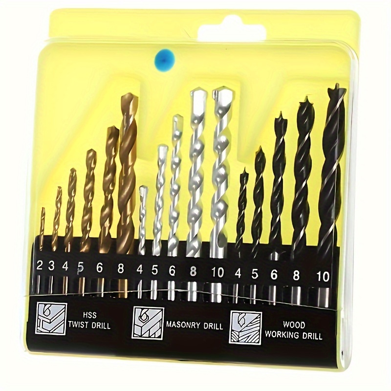 

16pcs Twist Drill Bit Set, Hss Steel Flat Shank Drill Bits For Wood, Metal, Concrete, Stone, Bricks, 2-10mm Shank, Compatible & Impact Drills