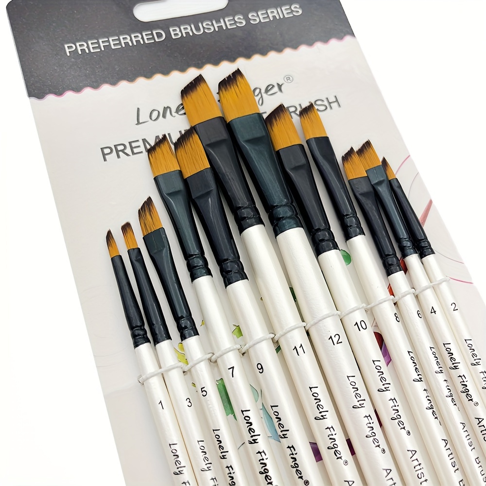 

12pcs Premium Paint Brushes - High-quality Nylon Hair Angled Watercolor Brushes For Acrylics, , Gouache, Inks, Oil, And Painting - Artists And Hobbyists