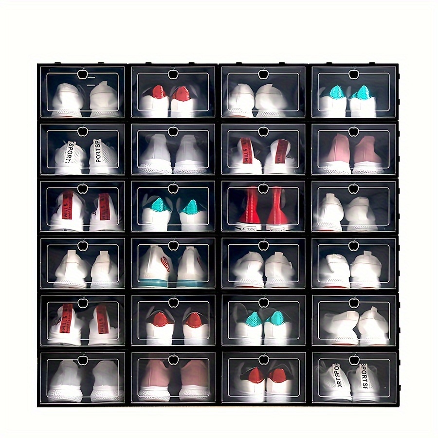 

12pcs Space-saving Transparent Shoe Boxes - Foldable, Dustproof Plastic Storage Containers For Use