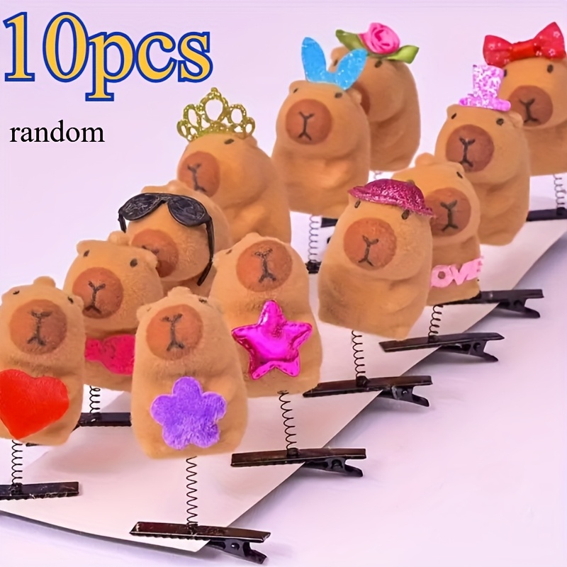 

10pcs Cute Capybara Hair Clip Set - Plush Animal-themed Hair Accessories For Girls, Parties & Fun