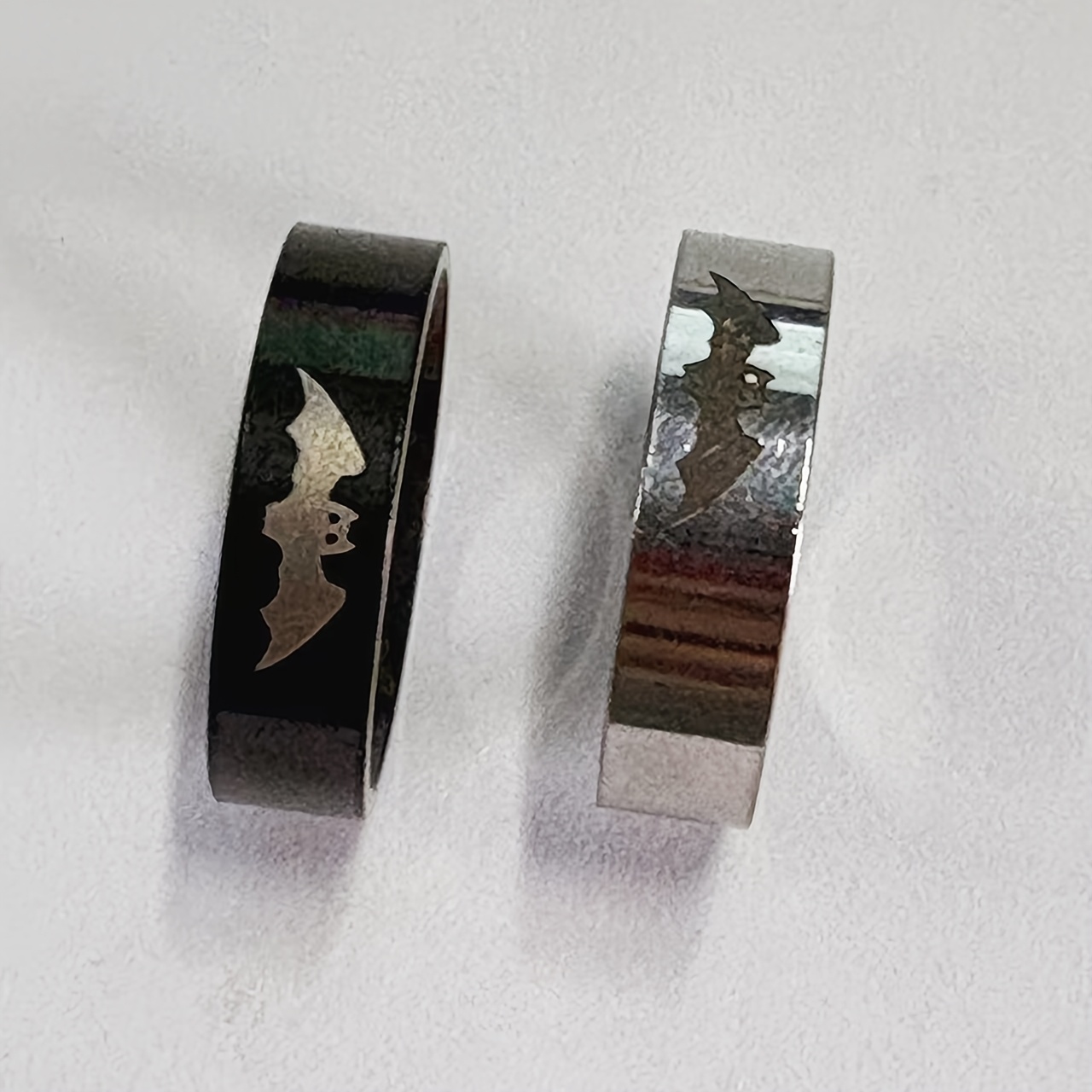 Image of 1 Pair Of Minimalist Unisex Halloween Rings, Featuring Adorable Hip-hop Style Bat Stainless Steel Designs