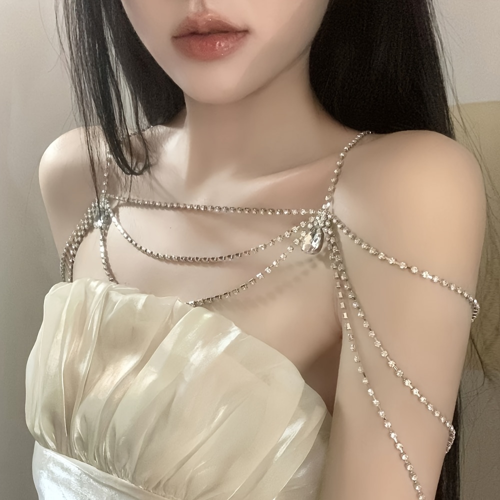Rhinestone Sexy Chest Chain, Multi-Layer Tassel Necklace