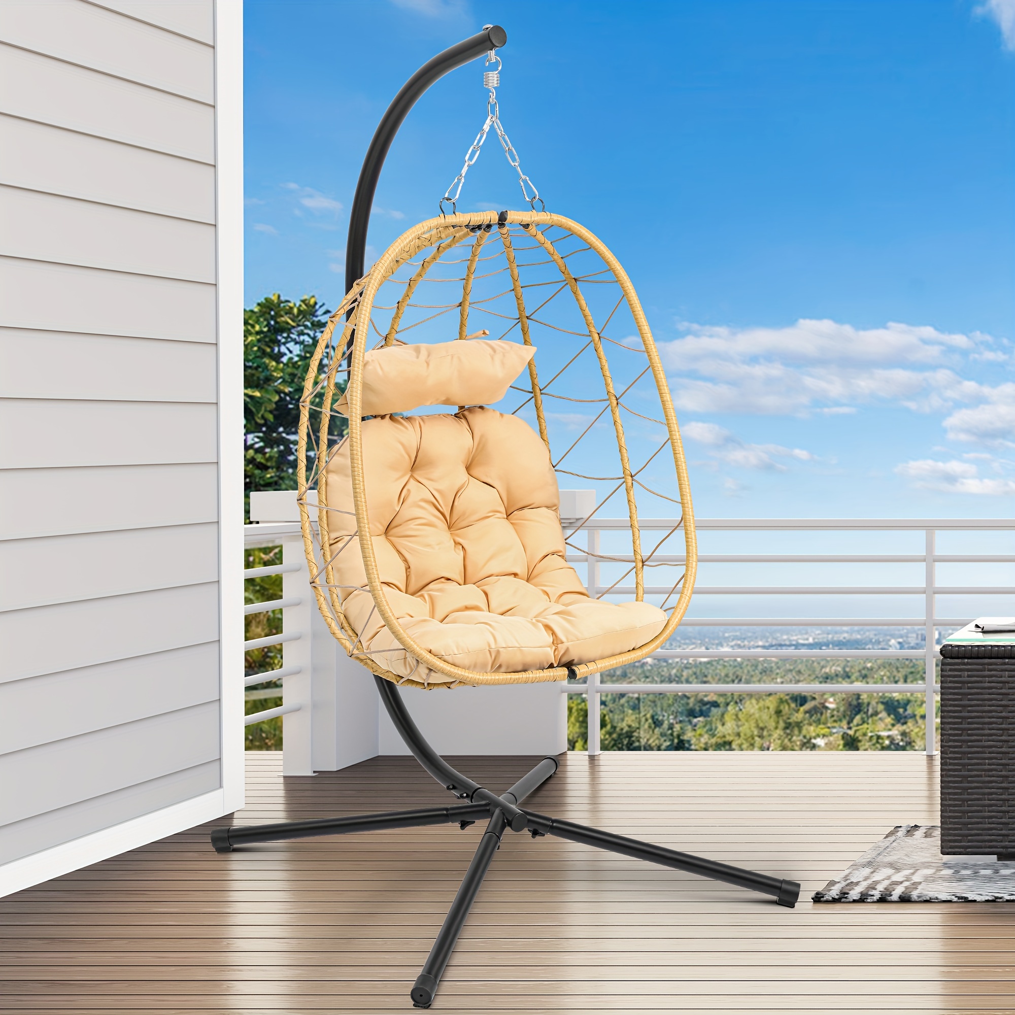 

Dwvo Egg Hanging Swing Chair With Stand Egg Chair Wicker Egg Chair With Cushions 330lbs For Patio, Bedroom, Garden And Balcony, Beige