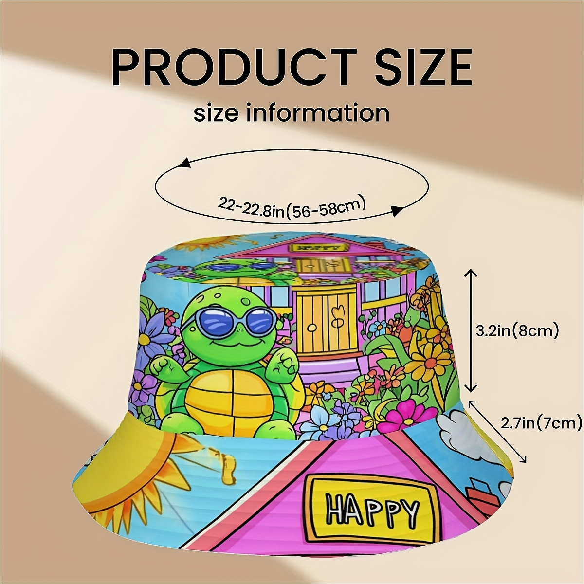 TEMU 1pc Funky Turtle & Floral Print Bucket Hat, Polyester Knit Sun Cap For , Stylish Outdoor Vacation Beach Fishing Hiking Headwear, Turtle Design,