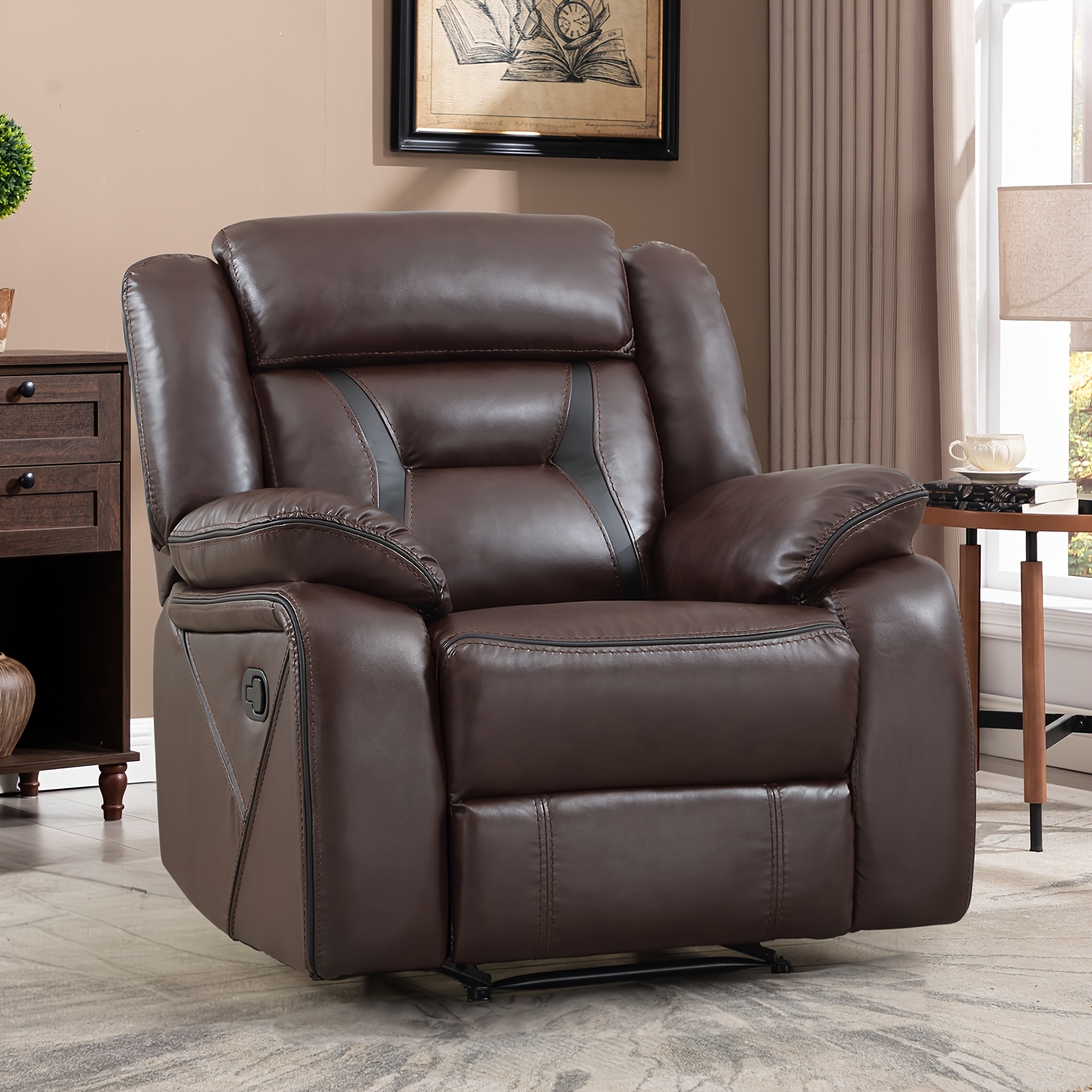 TEMU Fauteuil inclinable manuel, canapé inclinable simple surrembourré en simili-cuir avec réglable, fauteuil de salon cinéma pour salon et chambre