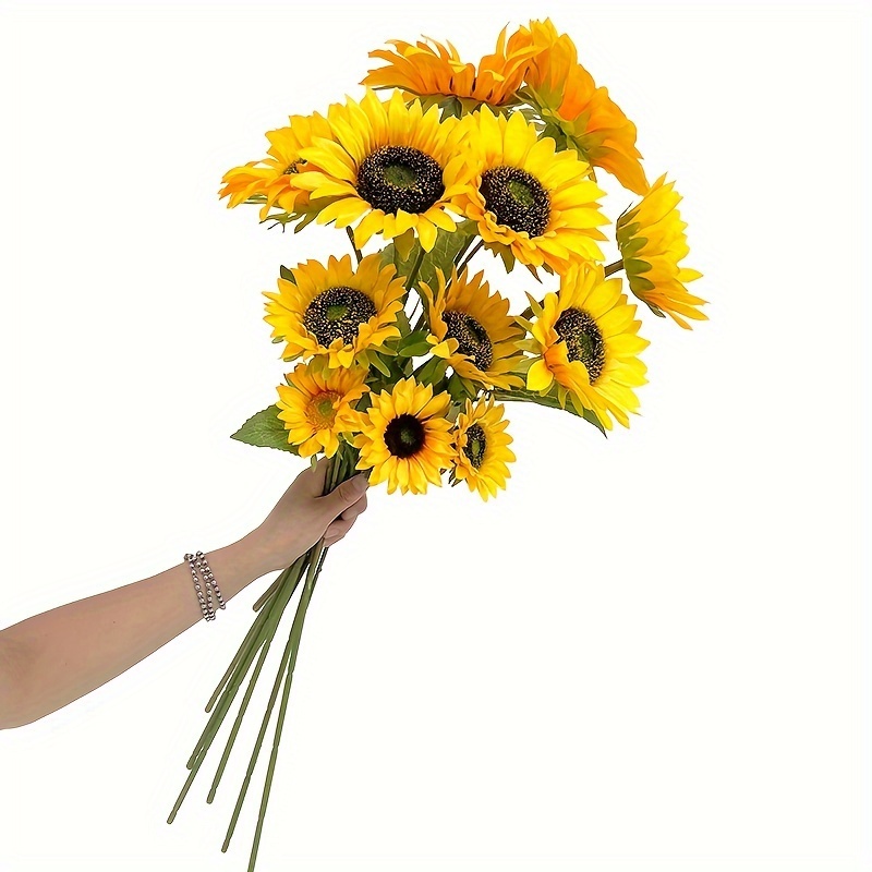 

7pcs, Realistic Faux Sunflower Flower For Diy Crafts And Home Decor - Blooming Indoor/outdoor Faux Flower For Bridal Bouquet And Table Decor