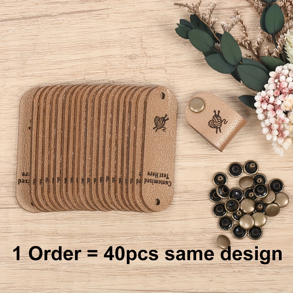 TEMU 40pcs Cpcraz Heart-shaped Leather Tags - Customizable With Personalized Text/labels, Elegant - For Knitting, Bags, Jeans, Wallets - Durable