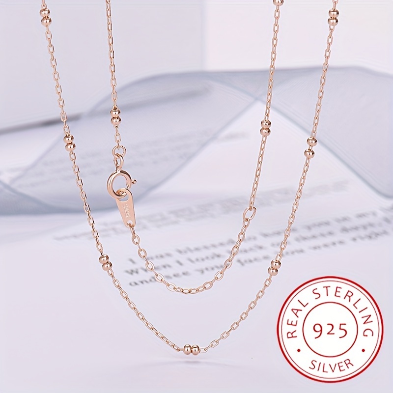 

Round Ball Beads 925 Sterling Silver Cross Chain Female Rose Golden Minimalist Temperament Elegant Necklace Daily Commute Classic Fashion Niche Versatile Plain Nude Clavicle Chain Jewelry