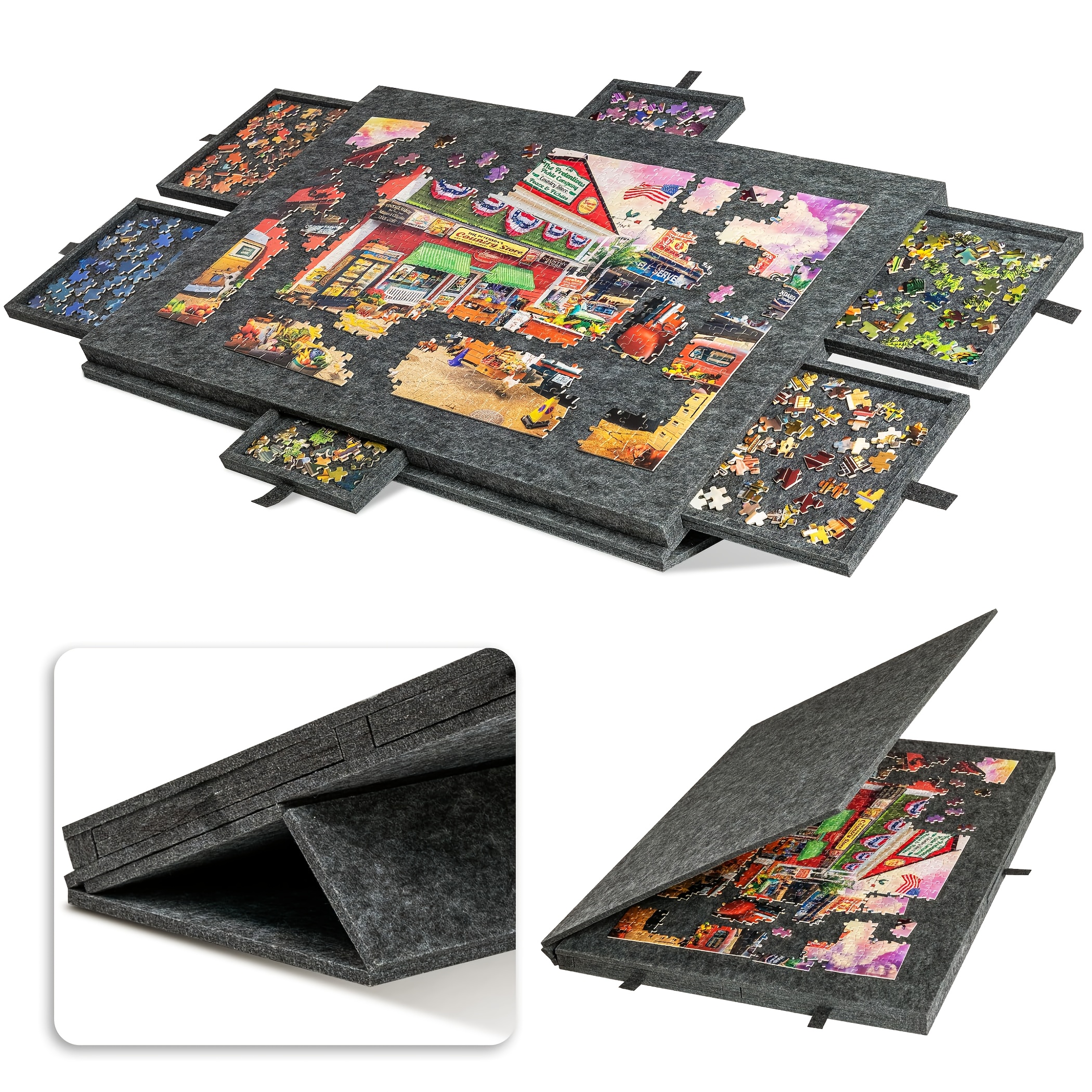 Puzzle Table with Drawers, Puzzle Mat for Up to 1000pcs Of   Puzzle, Portable Puzzle Table with 6 Drawers (Extra Large)