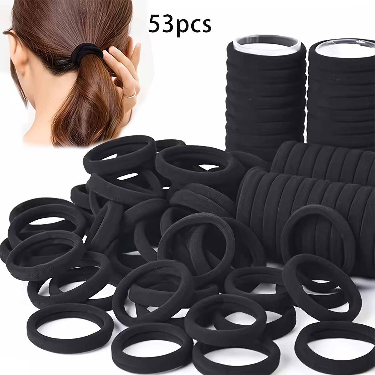 31/51/53/61/91/100/121pcs Ultimate Hair Bands Super Stretchy Scrunchies, Durable Black Ponytail Holders Soft Rubber Ties Hair Accessories Fun & Fashionable for Women A Perfect Thoughtful Gift