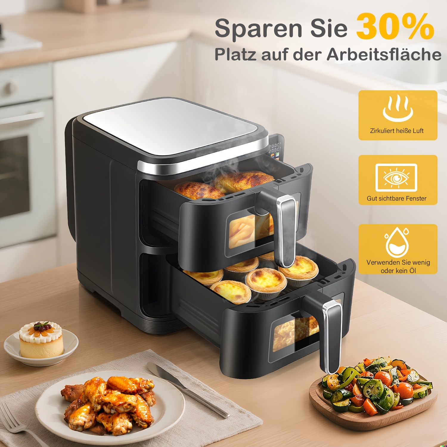 TEMU 11l Xxl Dual Stack Air Fryer With Window, Panel, Space- Design, 10 Cooking , & Functions, 2400w
