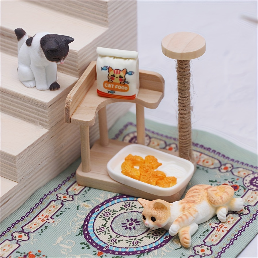 

13pcs/set 1:12 Mini Simulation Wooden Cat Climbing Frame, Cat Miniature Scene Model Ornament