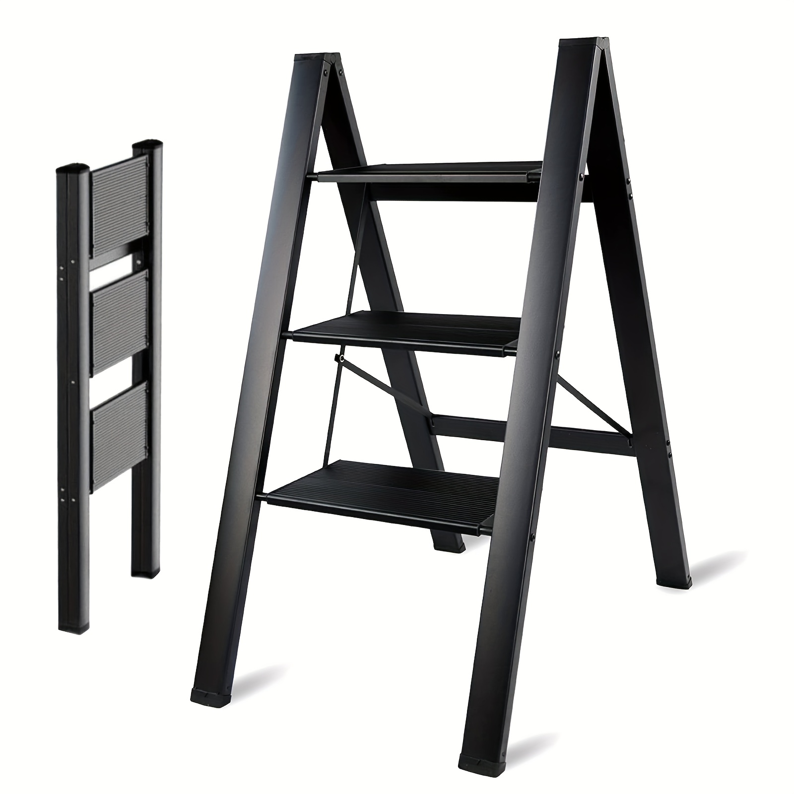 

3 Step Ladder, Folding Step Stool Foldable Ladders Aluminum Lightweight Step Stools For Adults, 330 Lb Capacity Perfect For Home, Kitchen, Platform (black)