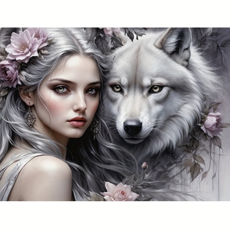 

Dancing With Wolves Themed 5d Diy Diamond Painting Kit, Round Full Drill, Acrylic Embroidery Cross Stitch Arts Craft For Home Wall Decor, Complete Set With Accessories