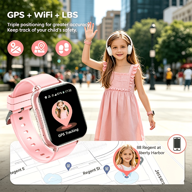 Kids Smartwatch, 4G Smartwatch met Telefoongesprek & GPS, Wifi Video Bellen Voice Messenger, SOS Alarm, Dagelijkse Activiteit Tracker, Wekker, School Lock Mode, Interactieve Games, Kerstcadeau voor Meisjes Jongens