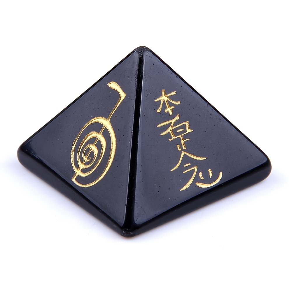 Image of 1pc Natural Stone Reiki Symbol Pyramid Rose Quartz Amethyst Lapis Red Jasper Obsidian Pyramid Engraved Reiki Symbols-loose Gemstones