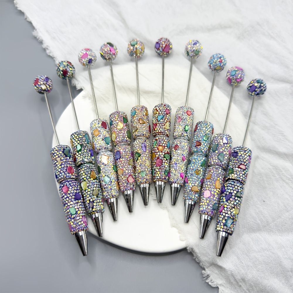 

1pc Set Of Sparkling Diy Bead Pens With Rhinestones & Shells - , Heavy-duty, Vintage Style With Round Caps - Ideal For Crafting & Gifting, Beads For Pens