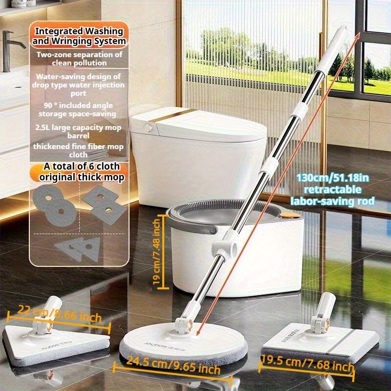 TEMU 2025 New Multi-functional Rotating Mop Set - Dry And Wet Cleaning And Wringing -one Design, Teardrop-shaped Mop Cleaning Bucket   3
