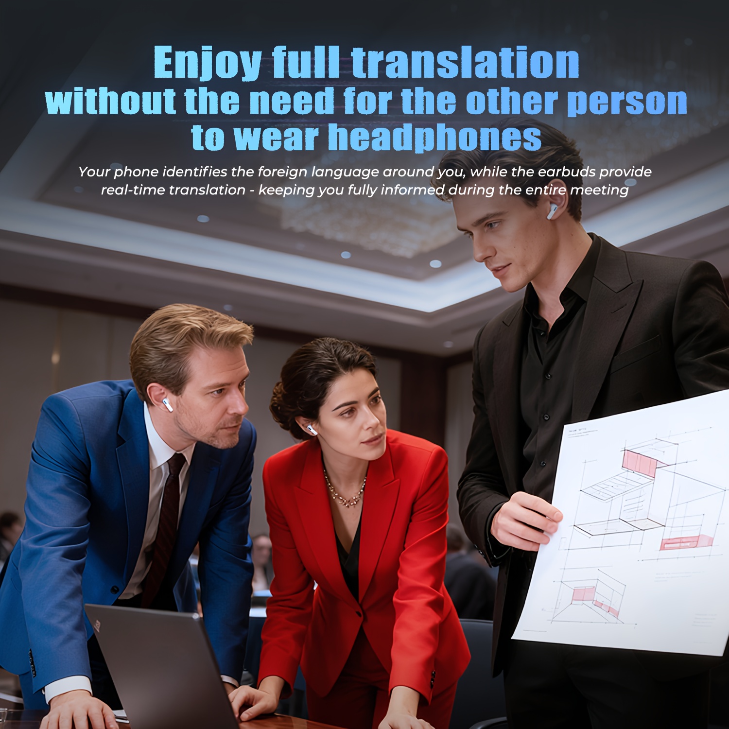 Écouteurs traducteurs sans fil HTC NE49 TWS avec traduction multi-langues, son HD, suppression du bruit, micro intégré, rechargeables par USB, batterie