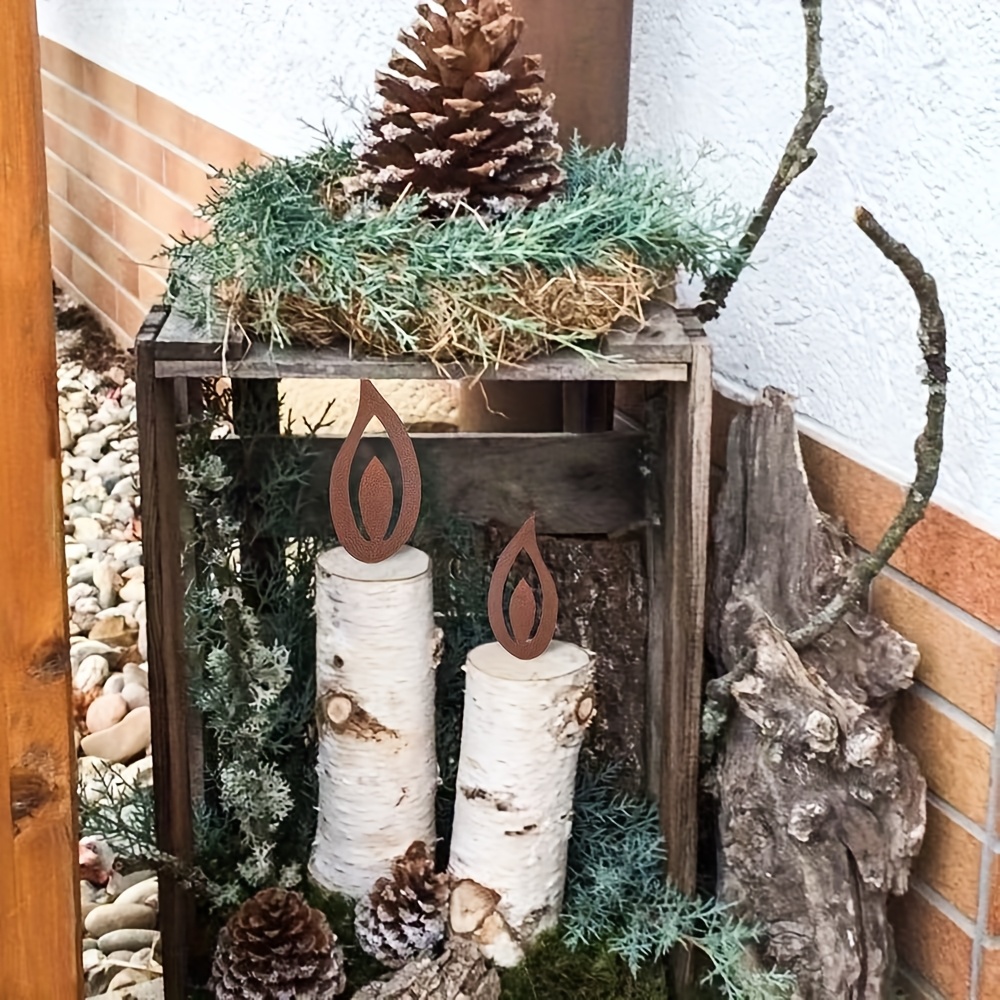 【2d Flat】 [2d Flat] 3pcs Rusted Home Gardening Supplies, Christmas Decorations, Flame Garden Decorative Pegs