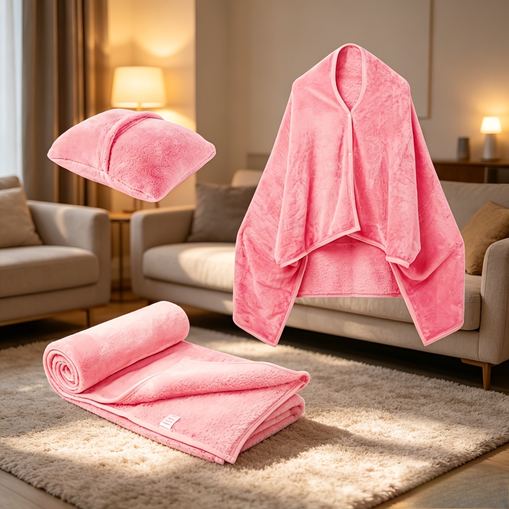 TEMU Comfortable And Soft Wearable Flannel Airplane Travel Blanket, Which Used As A Pillow, A Wrap, Or A Throw. A Warm, Cozy, And Soft 2-in-1 Casual