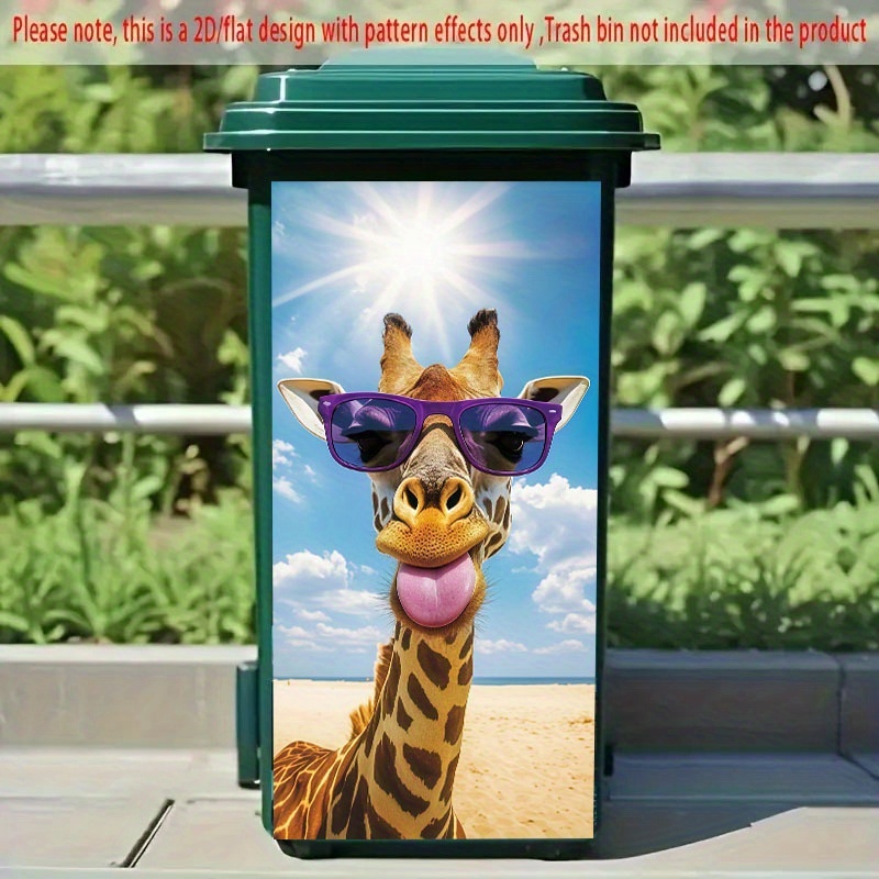 Image of 1 1pc 2d/flat Trash Can Sticker, 27.56x12.2 Inches, Giraffe In The Sunlight, Warm Pet Time, Wall Sticker Decoration, Trash Can Decal, Wall Sticker, Kitchen Decoration