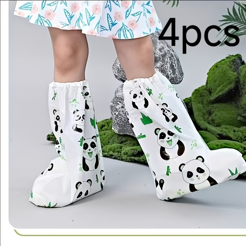 TEMU 4pcs Cartoon Pattern Shoe Covers, Long Outdoor Thickened Printed Shoe Covers, Portable Shoe Covers