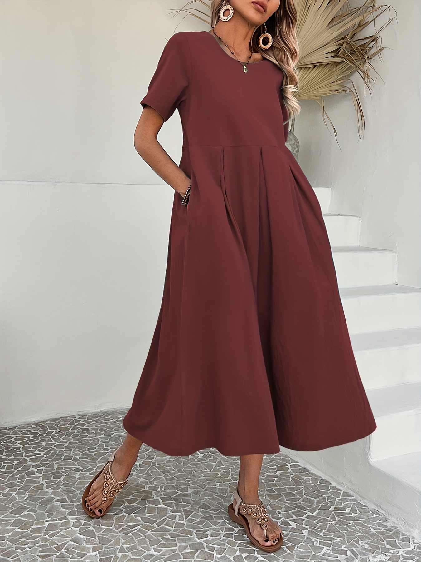 knee length dresses for ladies FantasyLinen Casual Loose Plaid Dress, Linen Literary Maxi Dress for Spring Q3010 L / Black