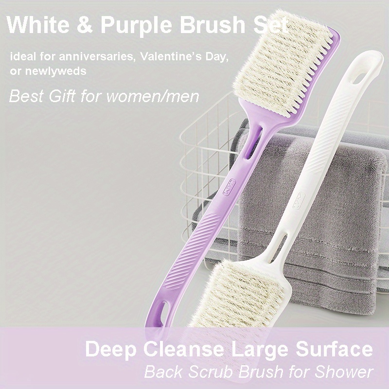 2 pack extra long handle bath brush with ergonomic   scrubber for exfoliation deep cleaning firm bristles for dead skin removal hanging hook for shower storage ideal for seniors   mobility Product details 2