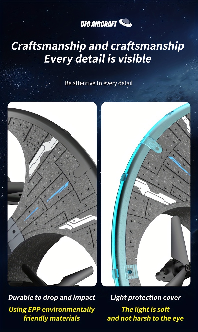 ufo   with two batteries   aerial photography intelligent omnidirectional obstacle avoidance stable   flight 360 degree rolling colored lights and foam four   Product details 11