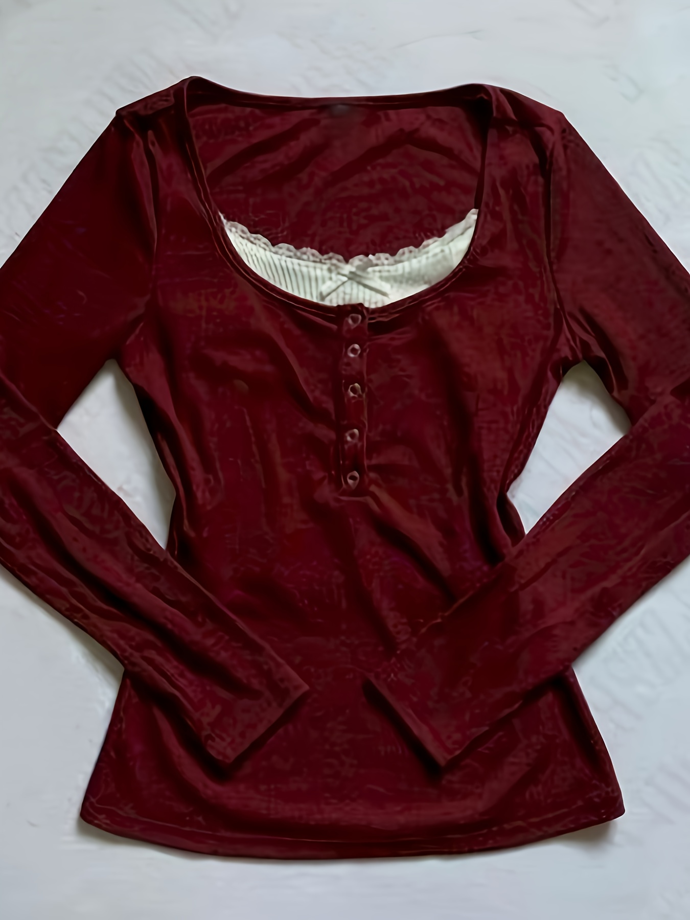 Artikelbild y2k langarm-shirt - uni-farben mit knopfleiste (dekorative knöpfe), mitteldehnbarer stoff, lagenstück für frühling, sommer herbst, mittelelastisches y2k-oberteil für casual oder elegante outfits - handwäsche, nicht   für y2k-stil