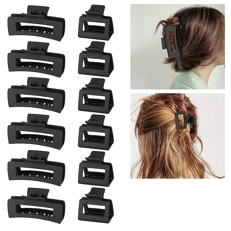 

12pcs Black Rectangle Hair Claw Clips For Women - Frosted, Non-slip, Hair Hair Types, Simple & Elegant Design For Everyday Use And Special Occasions, Hair Clips