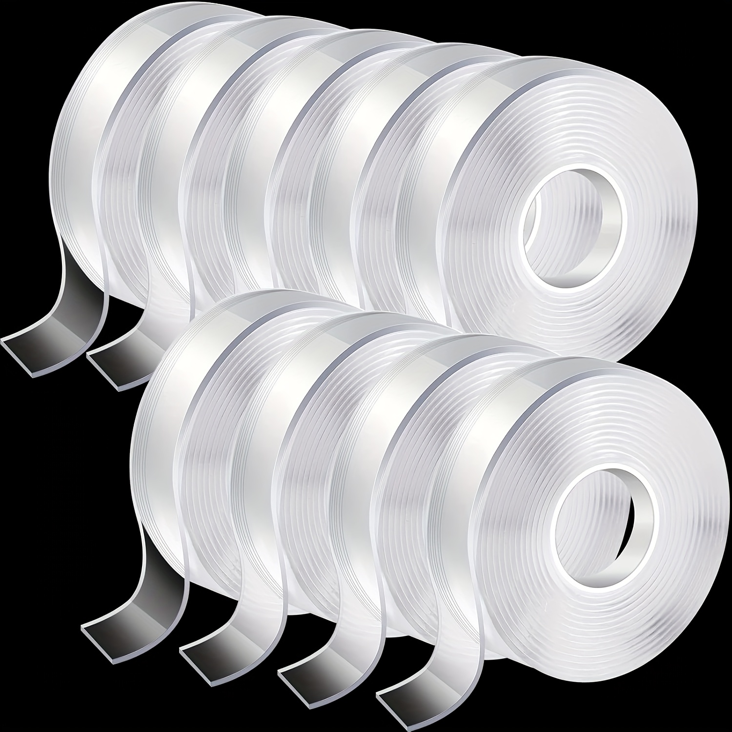 TEMU 9 Rolls Total 90ft Nano Double Sided Tape Heavy Duty Clear Gel Adhesive Mounting Tape 1.2 10 Ft Each 2 Sided Transparent Removable Sticky For